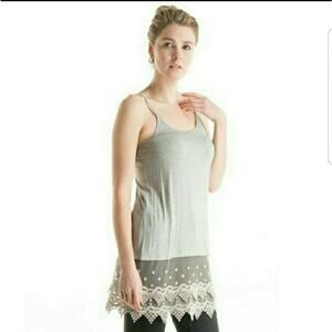 Lace trimmed camisole slip extender heather gray small